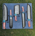 5 pieces Hand Forged Damascus steel USA Flag kitchen chef knives cskforged