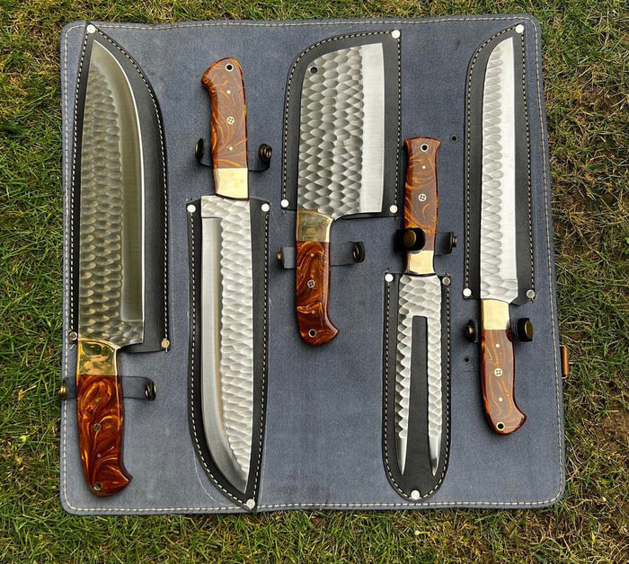 5 pieces Hand Forged kitchen chef knives & Fork set cskforged