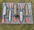 5 pieces Handmade Damascus steel USA Flag kitchen chef knives cskforged