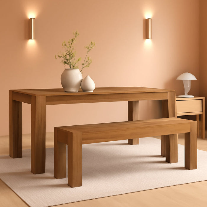 58 Inch Farmhouse Dining Bench Rustic Honey Solid Wood