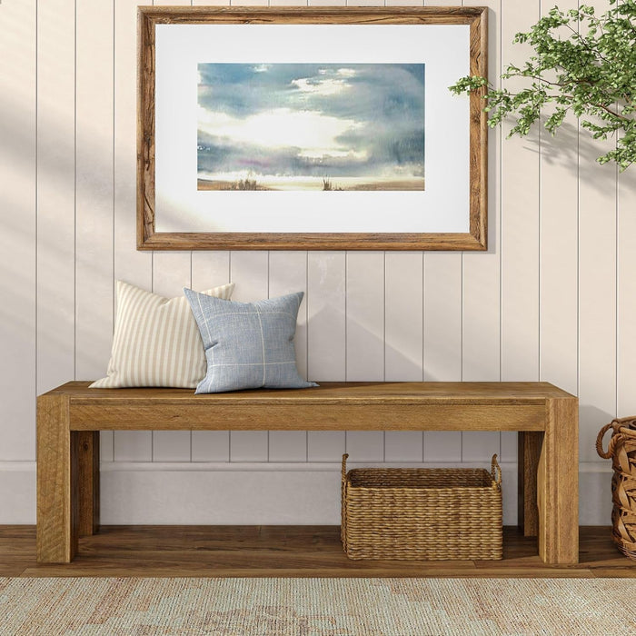 58 Inch Farmhouse Dining Bench Rustic Honey Solid Wood