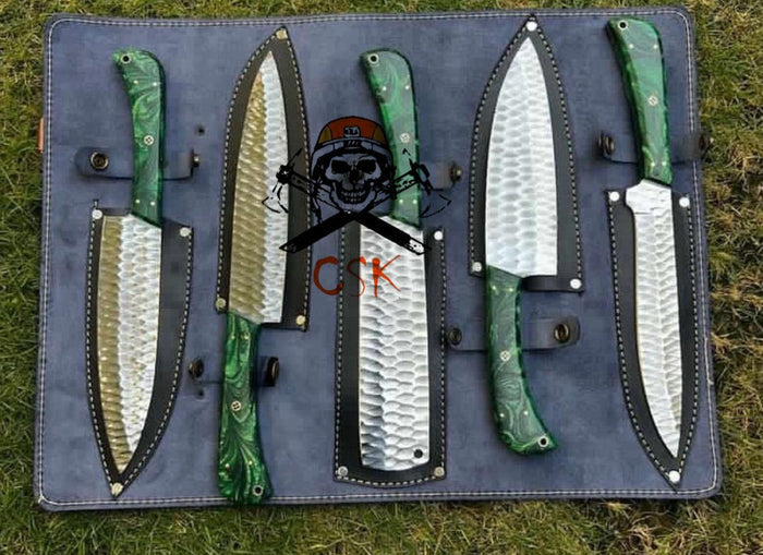 5pcs Custom made D2 Steel chef knives set cskforged
