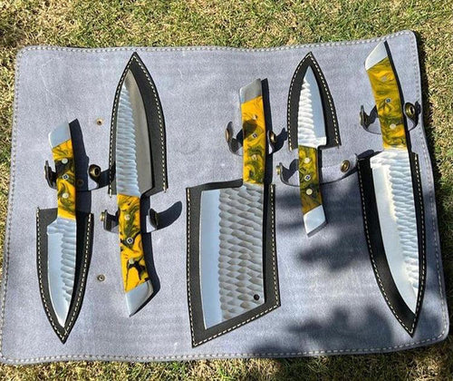 (5PCS)Hand Forged J2 steel Fixed Blade XL Kitchen set cskforged
