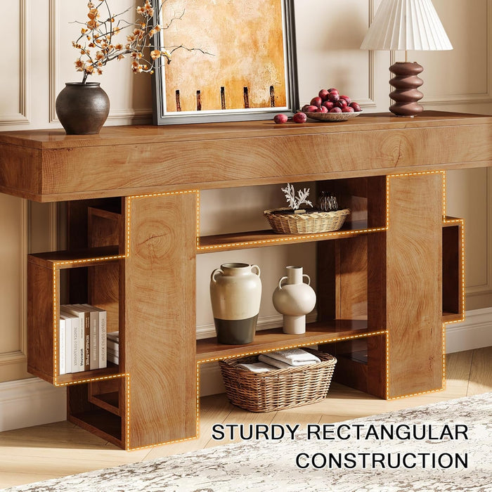 63 Inch Wooden Console Table Solid Wood Storage Drawers
