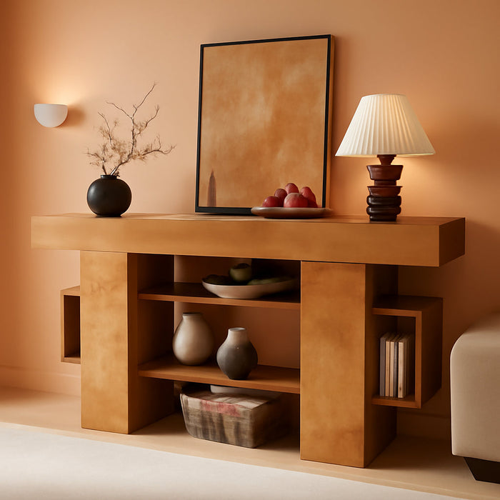 63 Inch Wooden Console Table Solid Wood Storage Drawers
