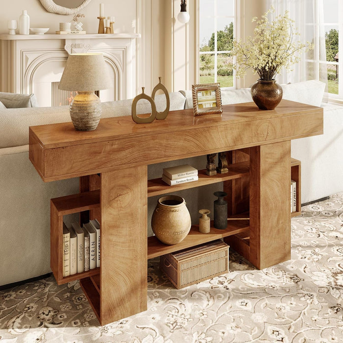 63 Inch Wooden Console Table Solid Wood Storage Drawers