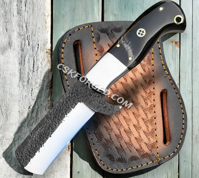 7" Handmade Cowboy Bull cutter knife with leather sheath cskforged