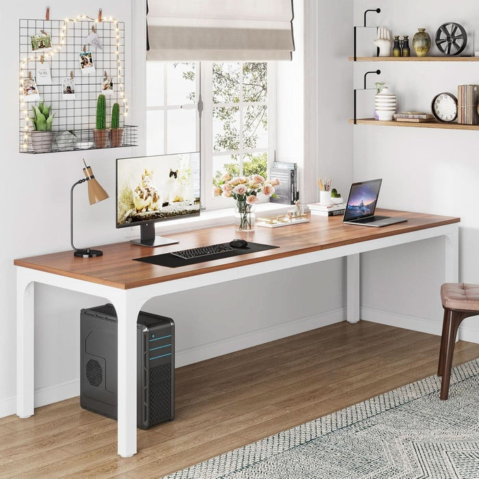 78.7 Inch Extra Long Computer Desk For Two Walnut White