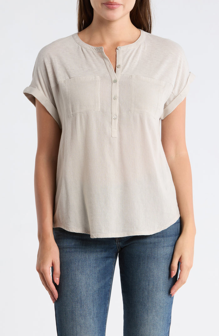 [7WD61511-290] WOMENS LUCKY BRAND MIXED MEDIA HENLEY - DOVE rubbersoled