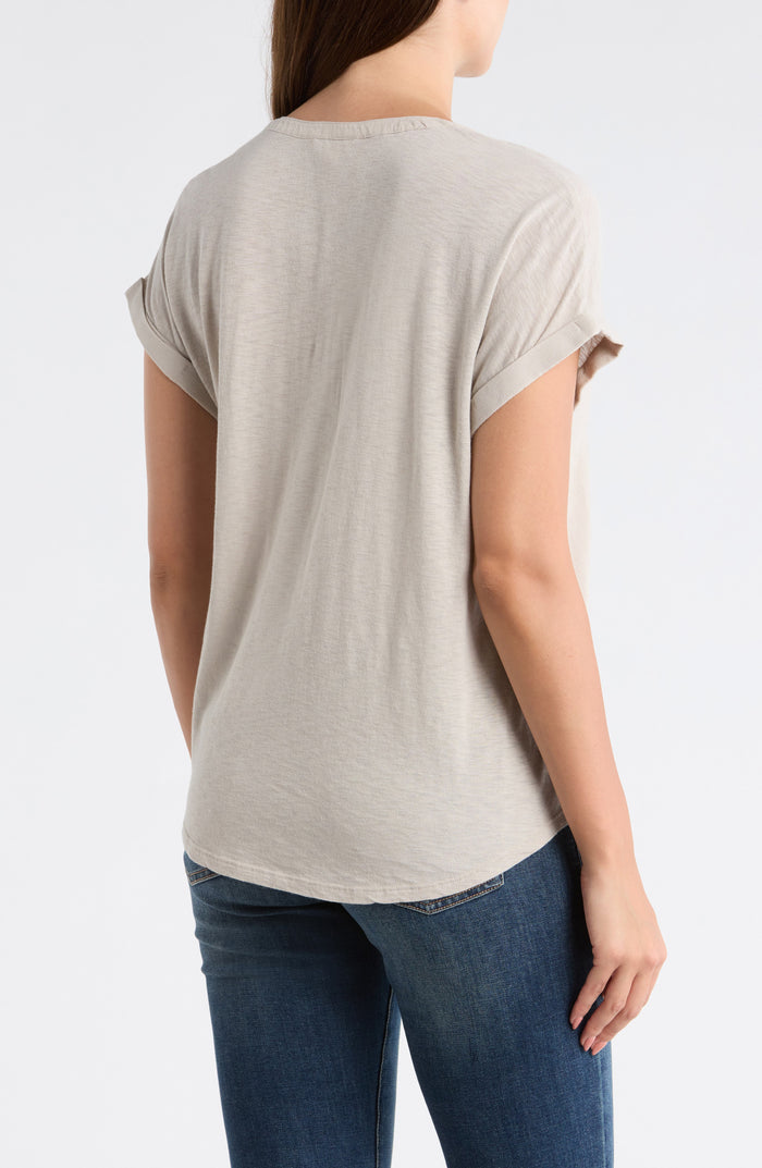 [7WD61511-290] WOMENS LUCKY BRAND MIXED MEDIA HENLEY - DOVE rubbersoled