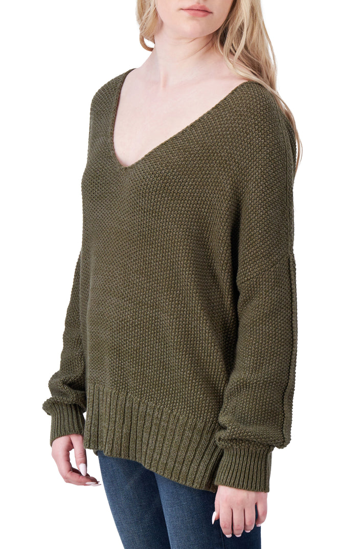 [7WP5056-343] WOMENS LUCKY BRAND SPRING WEIGHT V NECK PULLOVER - OLIVE rubbersoled