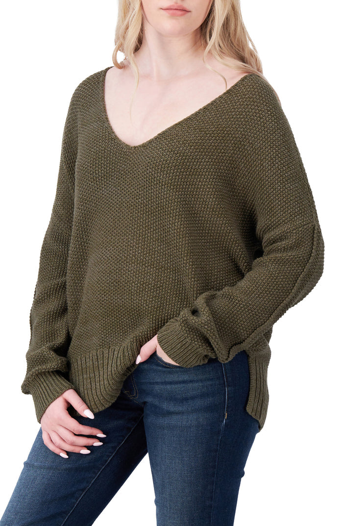 [7WP5056-343] WOMENS LUCKY BRAND SPRING WEIGHT V NECK PULLOVER - OLIVE rubbersoled