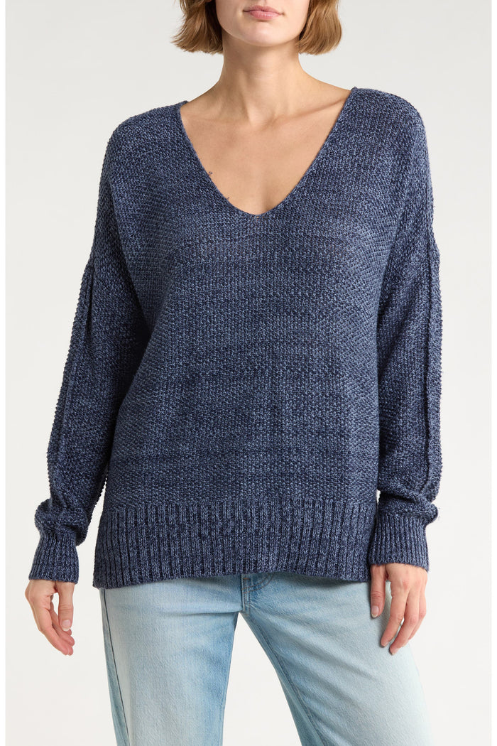 [7WP5056-410] WOMENS LUCKY BRAND SPRING WEIGHT V NECK PULLOVER - AMERICAN NAVY rubbersoled