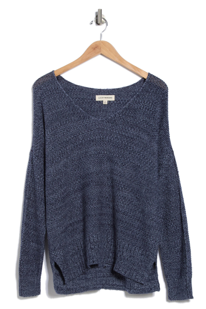 [7WP5056-410] WOMENS LUCKY BRAND SPRING WEIGHT V NECK PULLOVER - AMERICAN NAVY rubbersoled