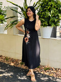 Black shaded flex cotton Aline kurti/dress with embroidered floral motifs MBS-940