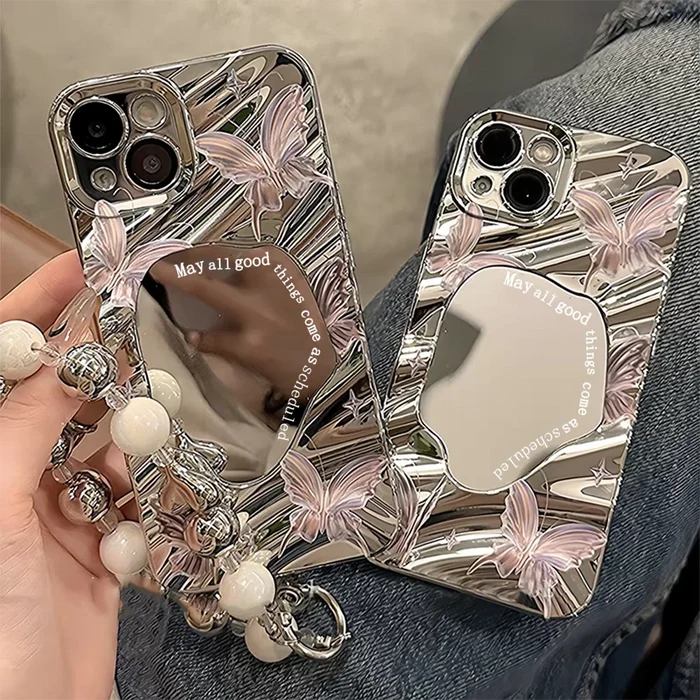 Aesthetic Butterfly Cover Wavy Pattern Mirror Phone Case PhoneShells