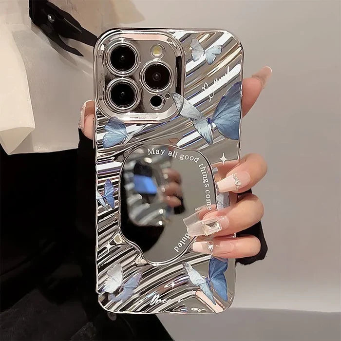 Aesthetic Butterfly Cover Wavy Pattern Mirror Phone Case PhoneShells