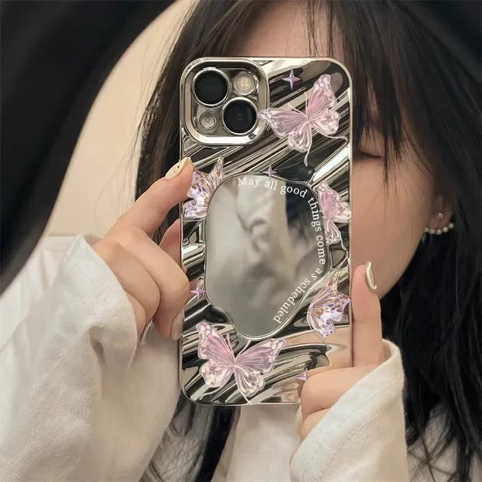 Aesthetic Butterfly Cover Wavy Pattern Mirror Phone Case PhoneShells