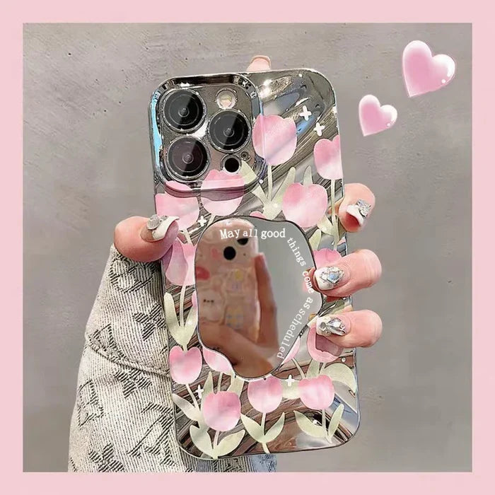 Aesthetic Butterfly Cover Wavy Pattern Mirror Phone Case PhoneShells
