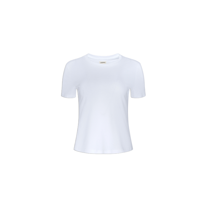 A relaxed-fit Aileen Cotton Crewneck Tee in plain white Supima cotton, displayed on a light gray background.