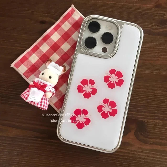 Ancient Fusang Flower Simple Silver Frame Phone Case For iPhone PhoneShells