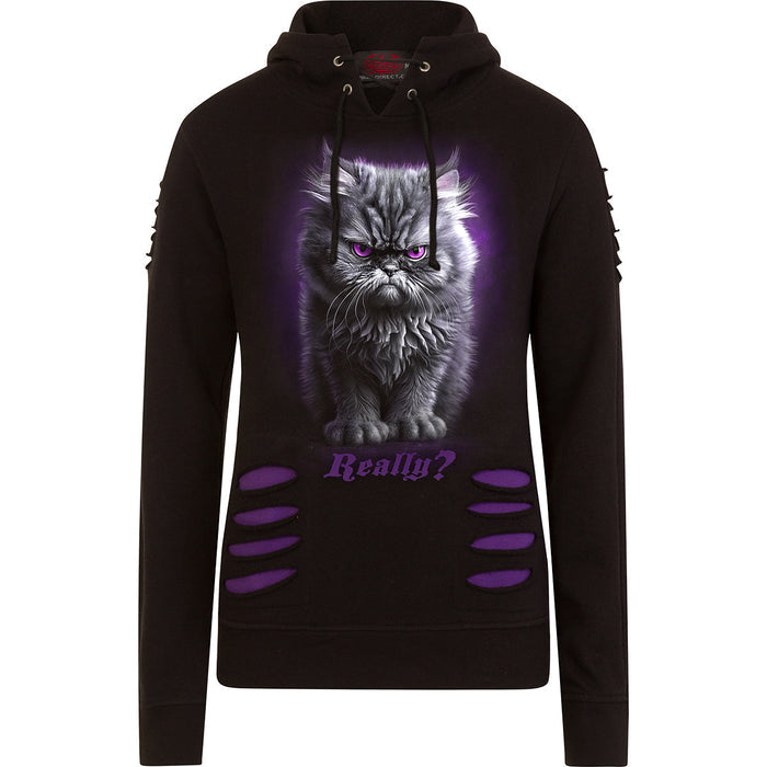 ANGER MANAGEMENT - Large Hood Ripped Hoody Purple-Black Spiral USA