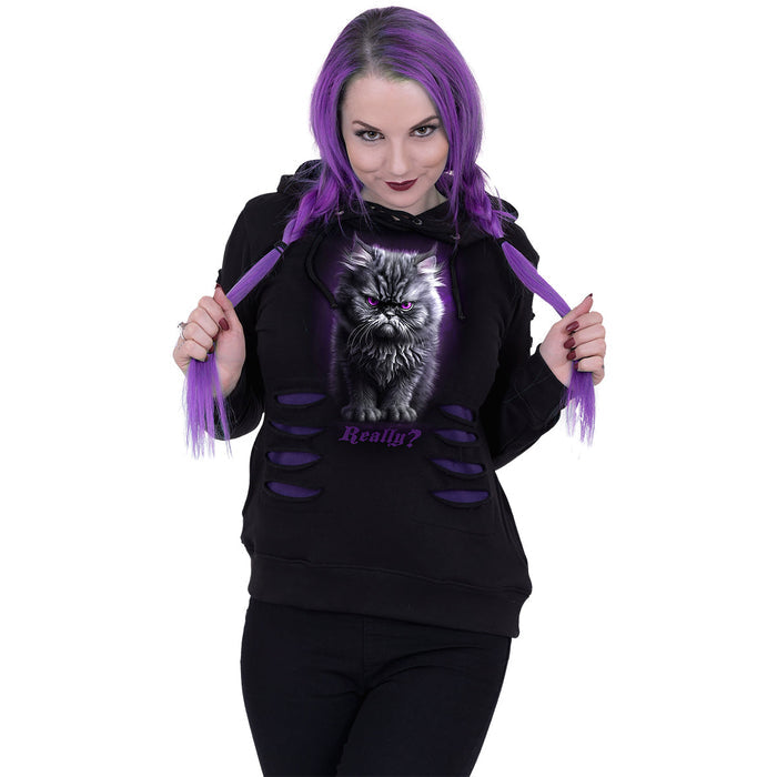 ANGER MANAGEMENT - Large Hood Ripped Hoody Purple-Black Spiral USA