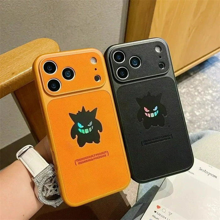 Anime Cartoon Ghost Gengar Laser Leather Texture Phone Case For iPhone PhoneShells
