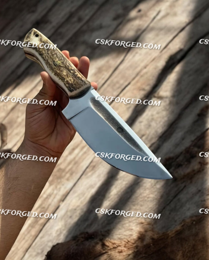 Antler Hunting Knife Custom Engraved Belt Sheath Gift For Men cskforged