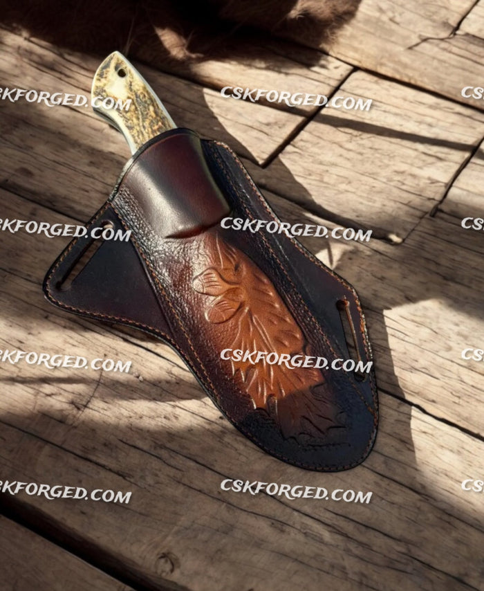 Antler Hunting Knife Custom Engraved Belt Sheath Gift For Men cskforged