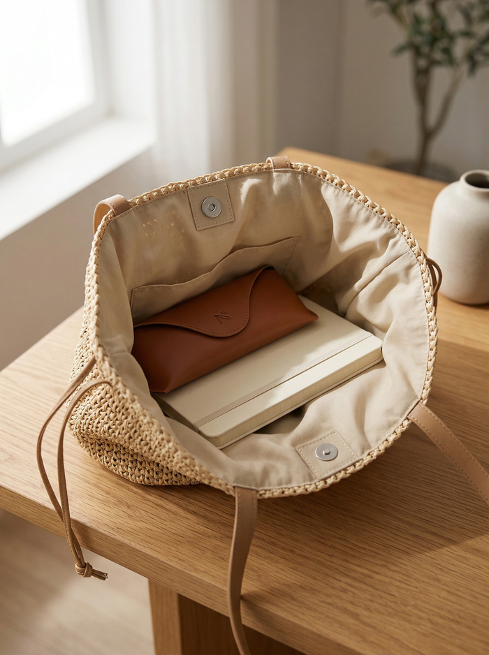 Artisanal Hand-Crocheted Straw Bucket Bag LINTICO