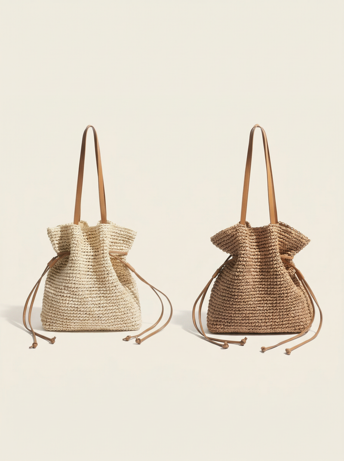 Artisanal Hand-Crocheted Straw Bucket Bag LINTICO