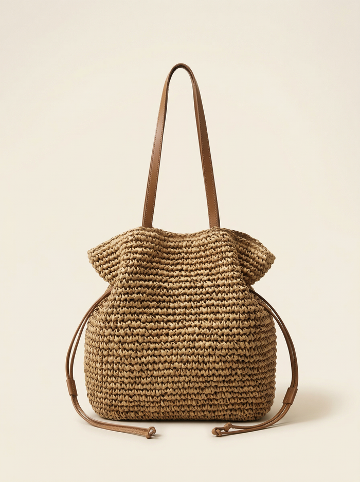 Artisanal Hand-Crocheted Straw Bucket Bag LINTICO