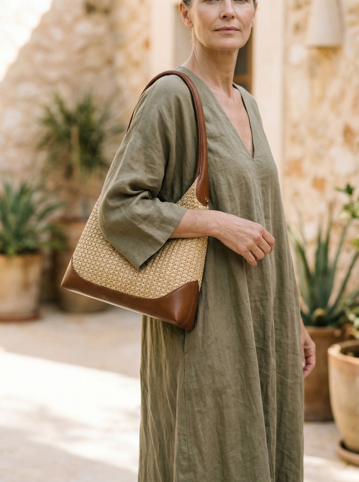 Artisanal Handwoven Colorblock Bucket Bag for Effortless Coastal Style LINTICO