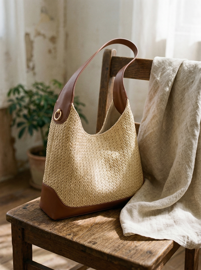 Artisanal Handwoven Colorblock Bucket Bag for Effortless Coastal Style LINTICO