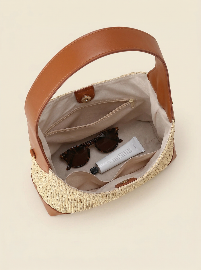 Artisanal Handwoven Colorblock Bucket Bag for Effortless Coastal Style LINTICO