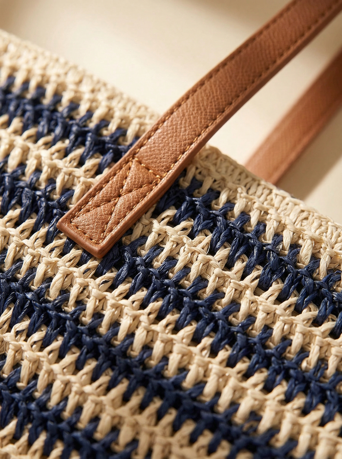 Artisanal Handwoven Stripes Large Tote for Summer Vacation LINTICO