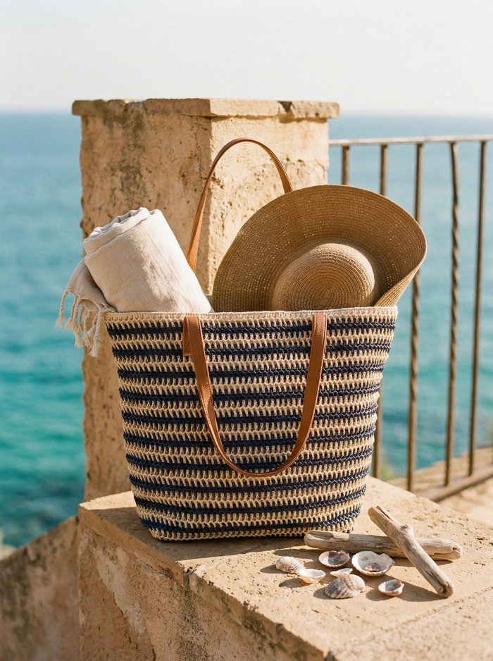 Artisanal Handwoven Stripes Large Tote for Summer Vacation LINTICO
