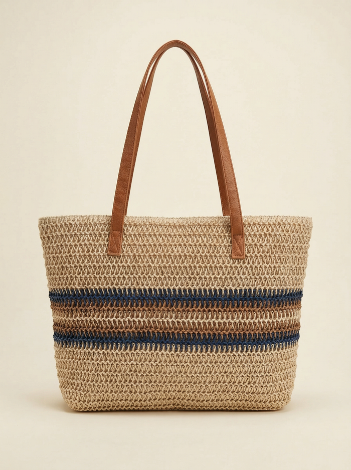 Artisanal Handwoven Stripes Large Tote for Summer Vacation LINTICO