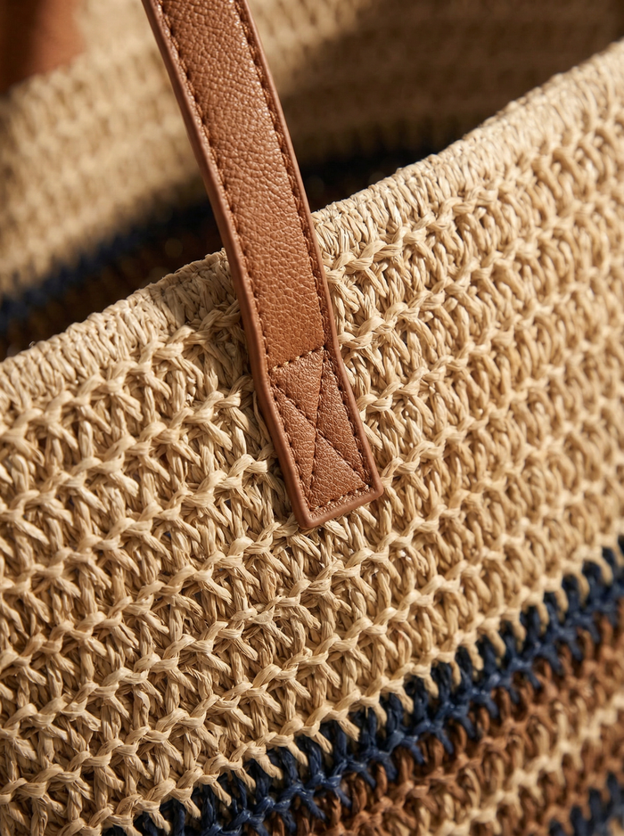 Artisanal Handwoven Stripes Large Tote for Summer Vacation LINTICO