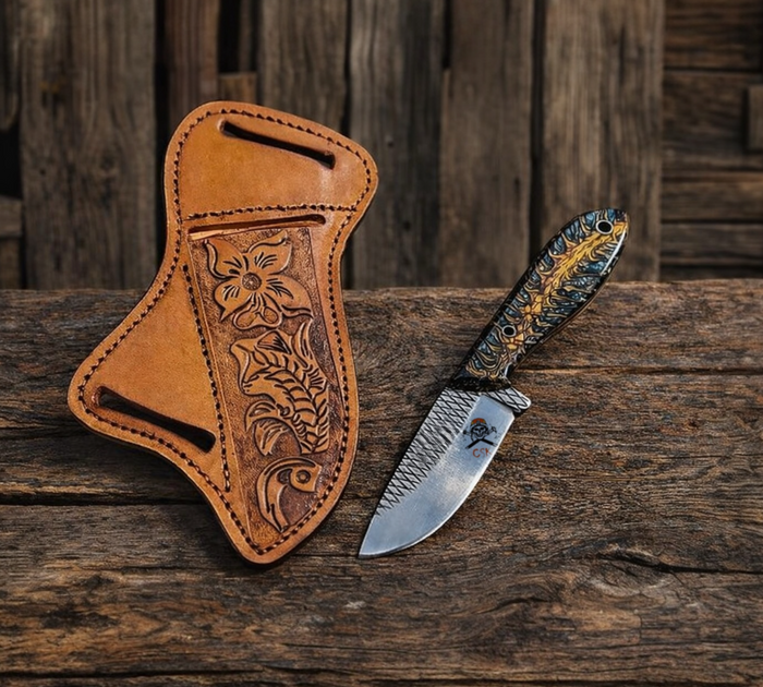 Authentic Ranch Knife – 3.5” Rasp Steel Blade Cross-Draw Cowboy Sheath cskforged