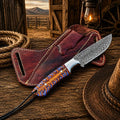 Back Belt Sheath Knife – 4" Damascus Steel Pinecone Handle cskforged
