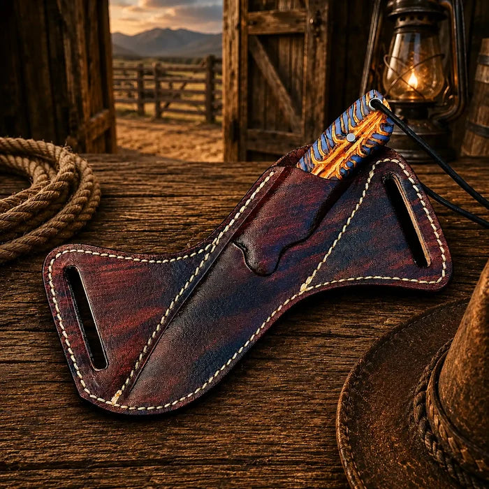 Back Belt Sheath Knife – 4" Damascus Steel Pinecone Handle cskforged