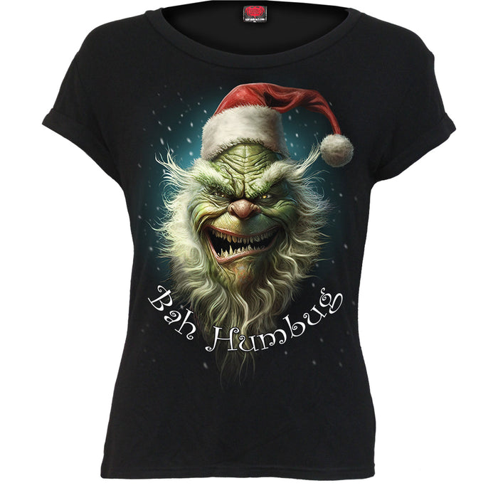 BAH HUMBUG - Boatneck Cap Sleeve Top Black Spiral USA