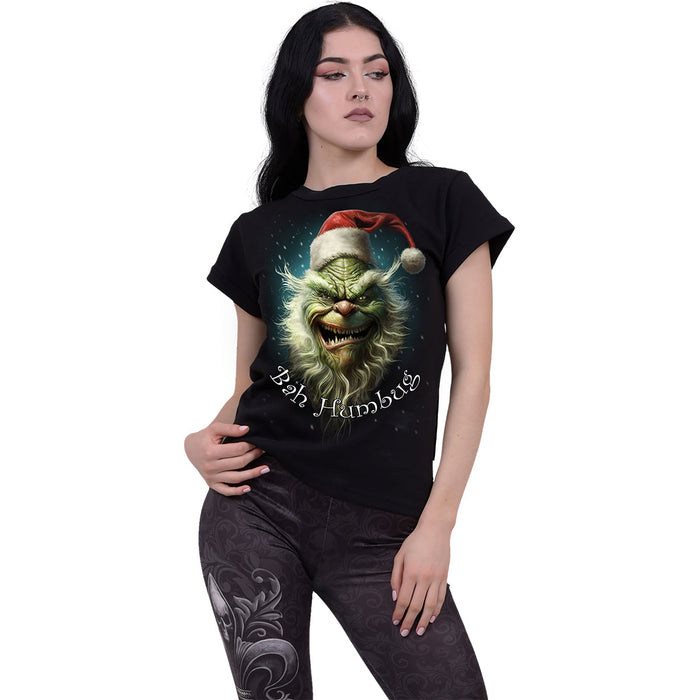 BAH HUMBUG - Boatneck Cap Sleeve Top Black Spiral USA