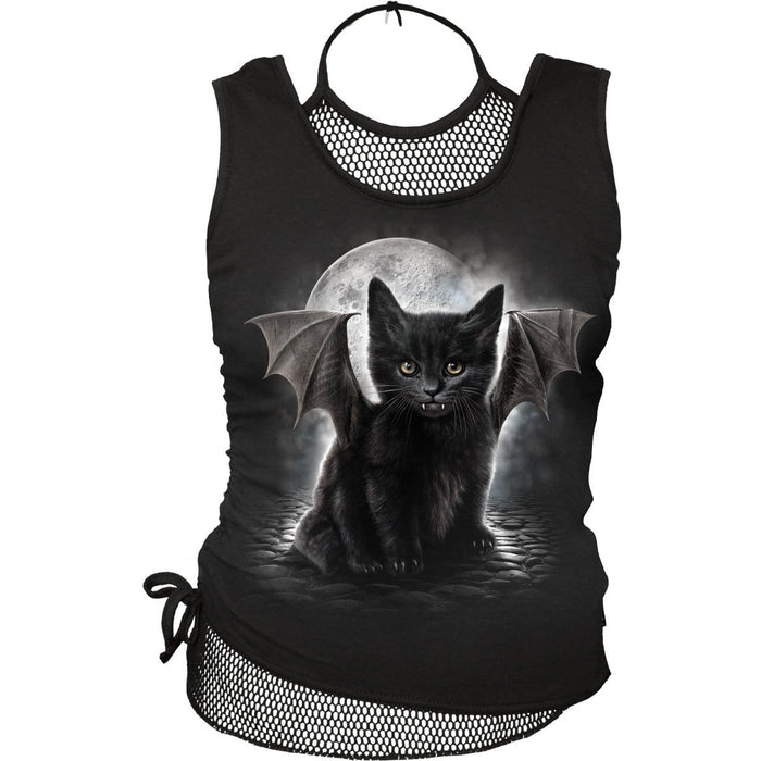 BAT CAT - 2in1 Neck Tie Mesh Top Black Spiral USA