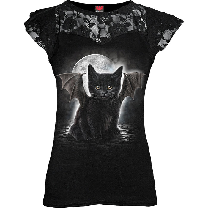 BAT CAT - Lace Layered Cap Sleeve Top Black Spiral USA