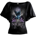 BATMAN - I AM THE NIGHT - Boat Neck Bat Sleeve Top Black Spiral USA