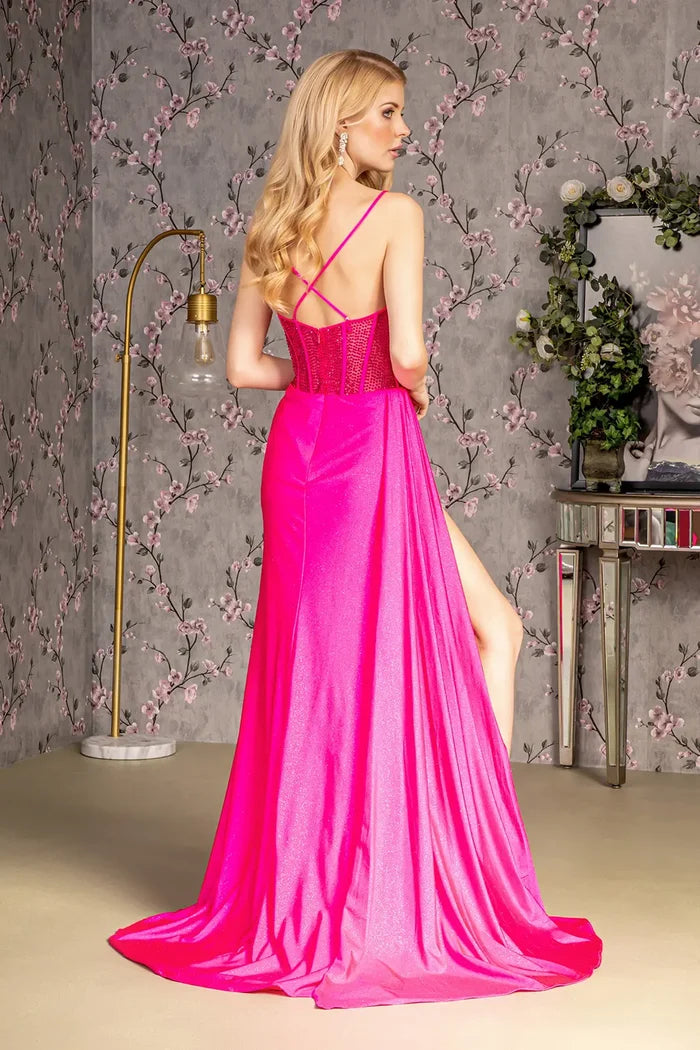 Bead ruched side rome jersey mermaid long dress w side drape GLGL3260 GLSC