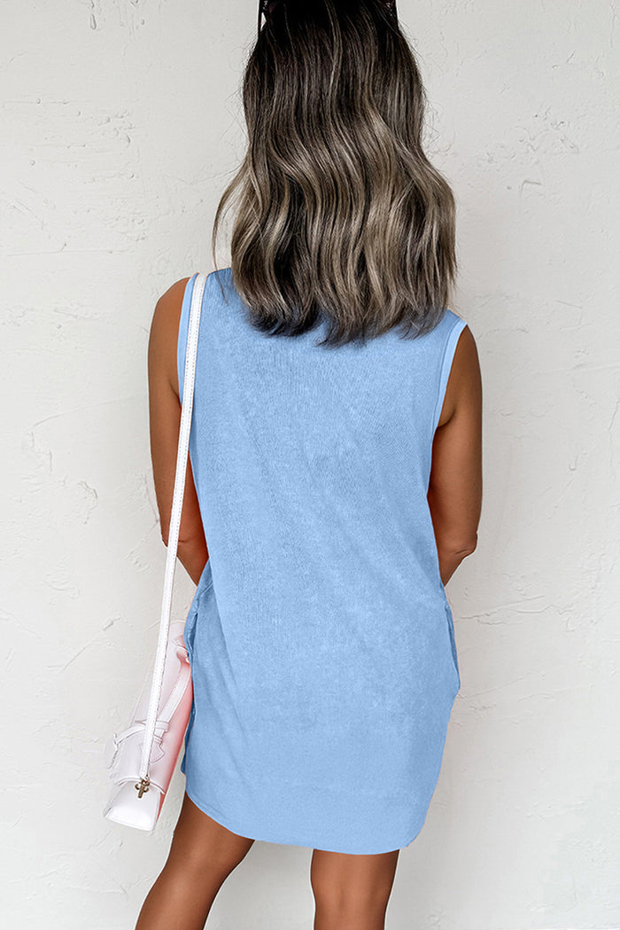 Beau Blue Mineral Wash Pocket Tank Mini Dress Shewin